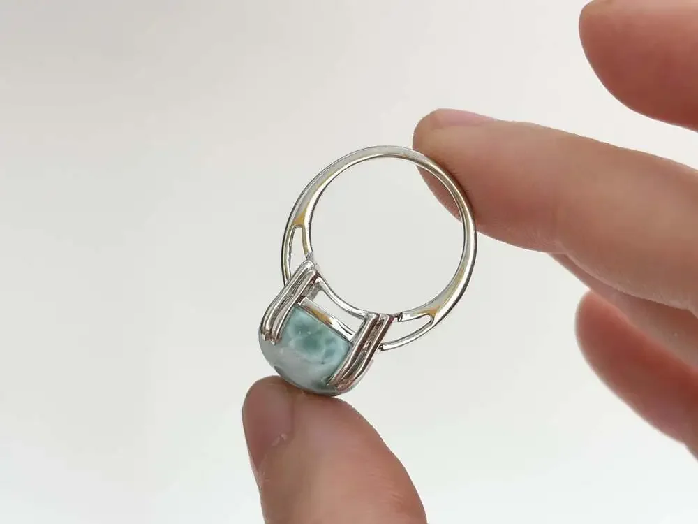 Larimar Solitaire Cabochon Gemstone Sterling Silver Claw Prong Set 925 Vintage R